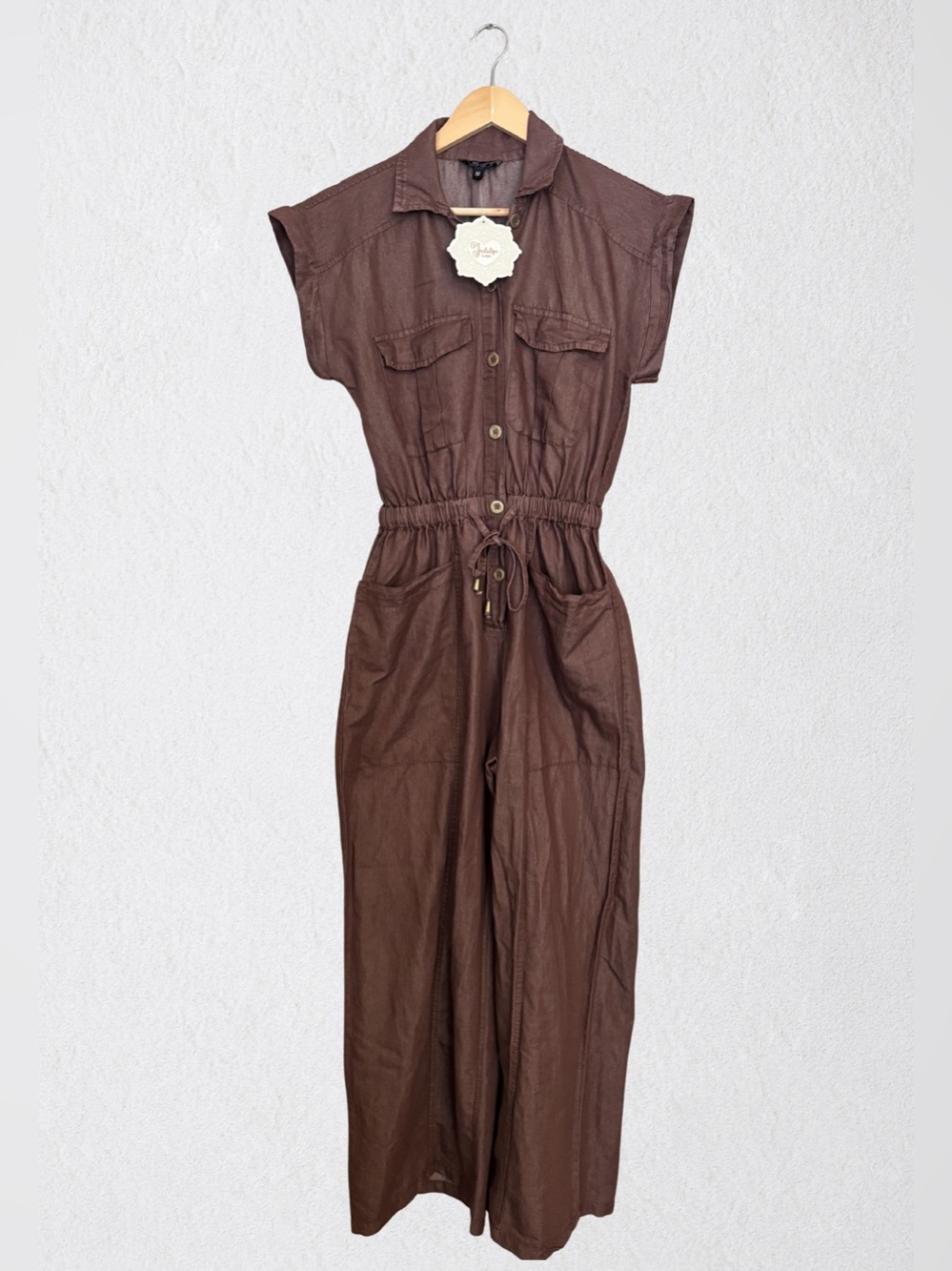 indulge Brown Short-Sleeve Utility Jumpsuit